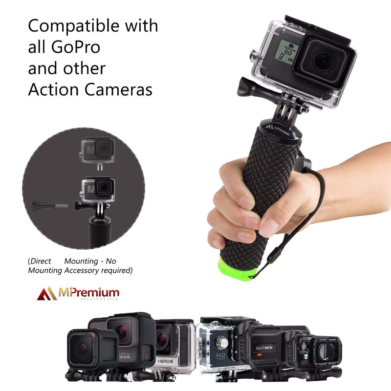 [Australia - AusPower] - Waterproof Floating Hand Grip Compatible with GoPro Hero 10 9 8 7 6 5 4 3+ 2 1 Session Black Silver Camera Handler & Handle Mount Accessories Kit & Water for Water Sport and Action Cameras (Green) Green 