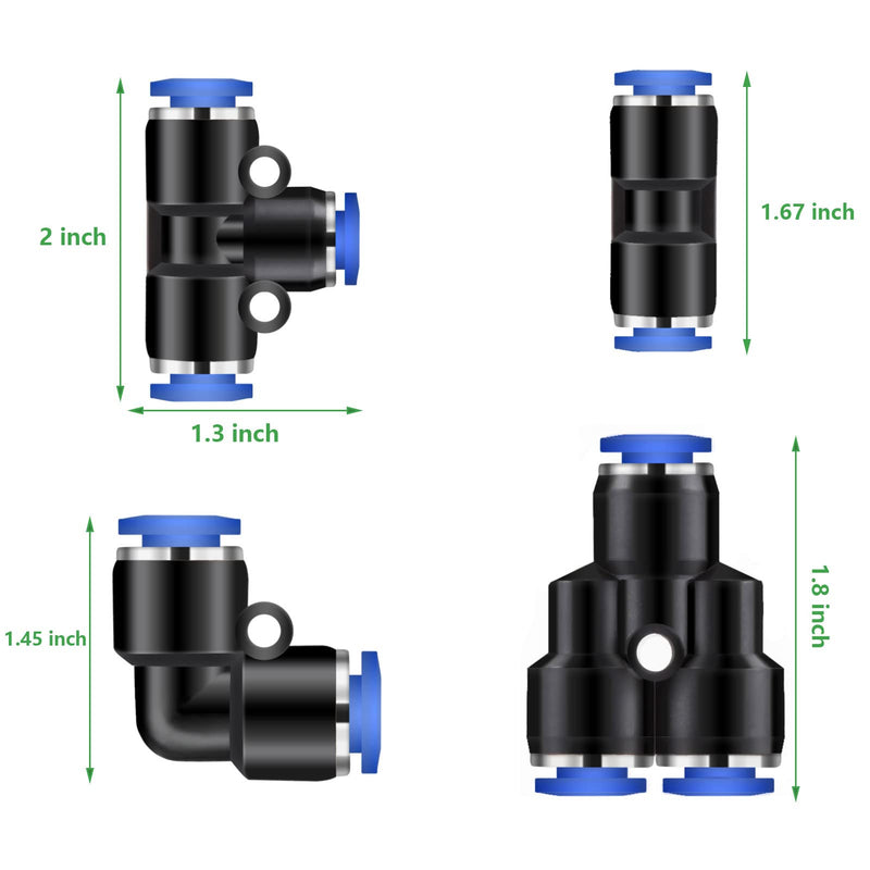 [Australia - AusPower] - 1/4 Inch Od Push to Connect Fittings Tube Fittings Kit Quick Connect Air Line Fittings Pneumatic Connectors Fittings Include 10 Splitters 10 Elbows 10 Tee and 10 Straight Tubes (40 Pieces) 1/4"OD 40 