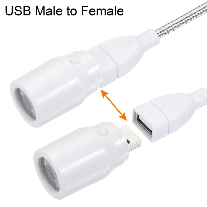 [Australia - AusPower] - MECCANIXITY USB LED Light Spotlight White Light with Flexible Bendable USB Extension Cord 35cm White Pack of 2 