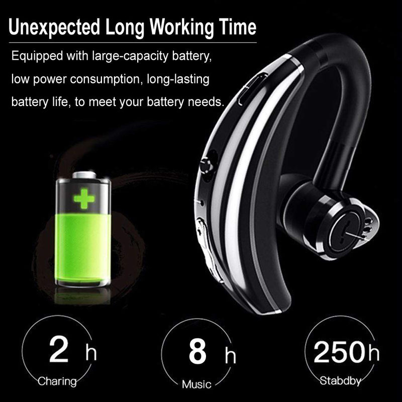 [Australia - AusPower] - Bluetooth Earpiece Voice Command Bluetooth Headset Noise Cancelling Wireless Headset in-Ear Headphone Business Earphones Compatible with Android iOS Smart Phones Laptop for Office Driver Trucker Black 