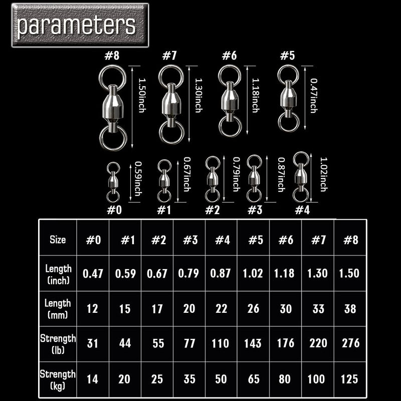 [Australia - AusPower] - AMYSPORTS Barrel Ball Bearing Swivel Saltwater Stainless Rolling Fishing Swivel Steel High Strength Fishing Swivels Connector Solid Welded Rings Black Nickel Size 0+0 (31lb) 50 pcs 