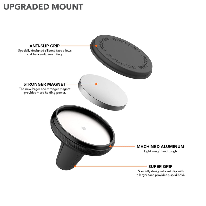 [Australia - AusPower] - Rokform - Magnetic Air Vent Mount, Super Grip Car Truck & Van Vent Clip, Aluminum Cell Phone Holder, Removable Vent Magnet Mount, Specially Designed for Rokform Cases (Black) Black One Size 