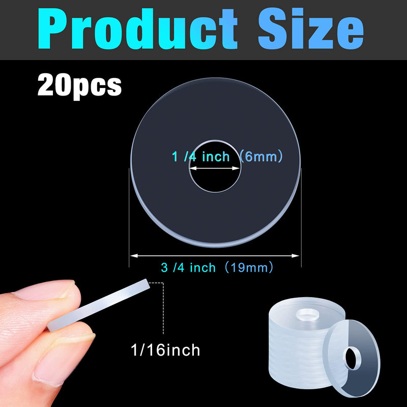 [Australia - AusPower] - 3/4 Inch Clear Vinyl Replacement Washer Flat Washer Gasket 1/16 Inch (2 mm) Thickness Washer Spacer for Glass Shower Door Handles/Towel Bars, 3/4 Inch Standoff Cap Assemblies (20 Pieces) 20 
