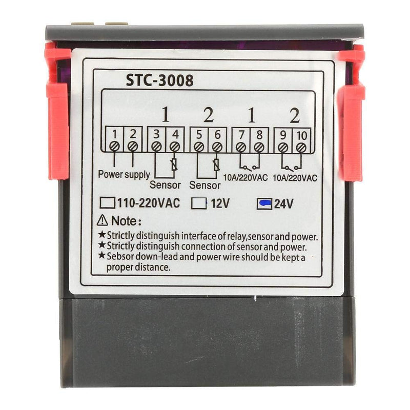 [Australia - AusPower] - STC-3008 50/60Hz Dual Display Dual NTC Probe Sensor 10A -50°C-70°C Digital Temperature Thermostat Controller (110~220V) 
