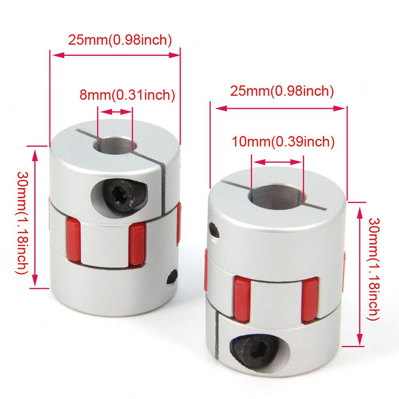 [Australia - AusPower] - Zeberoxyz 2PCS 8mm to 10mm Aluminium Plum Flexible Shaft Coupling Diameter25mm Length30mm 8x10mm Motor Connector Flexible Coupler for 3D Printer CNC Machine and Servo Stepped Motor?8x10mm? D25 L30 