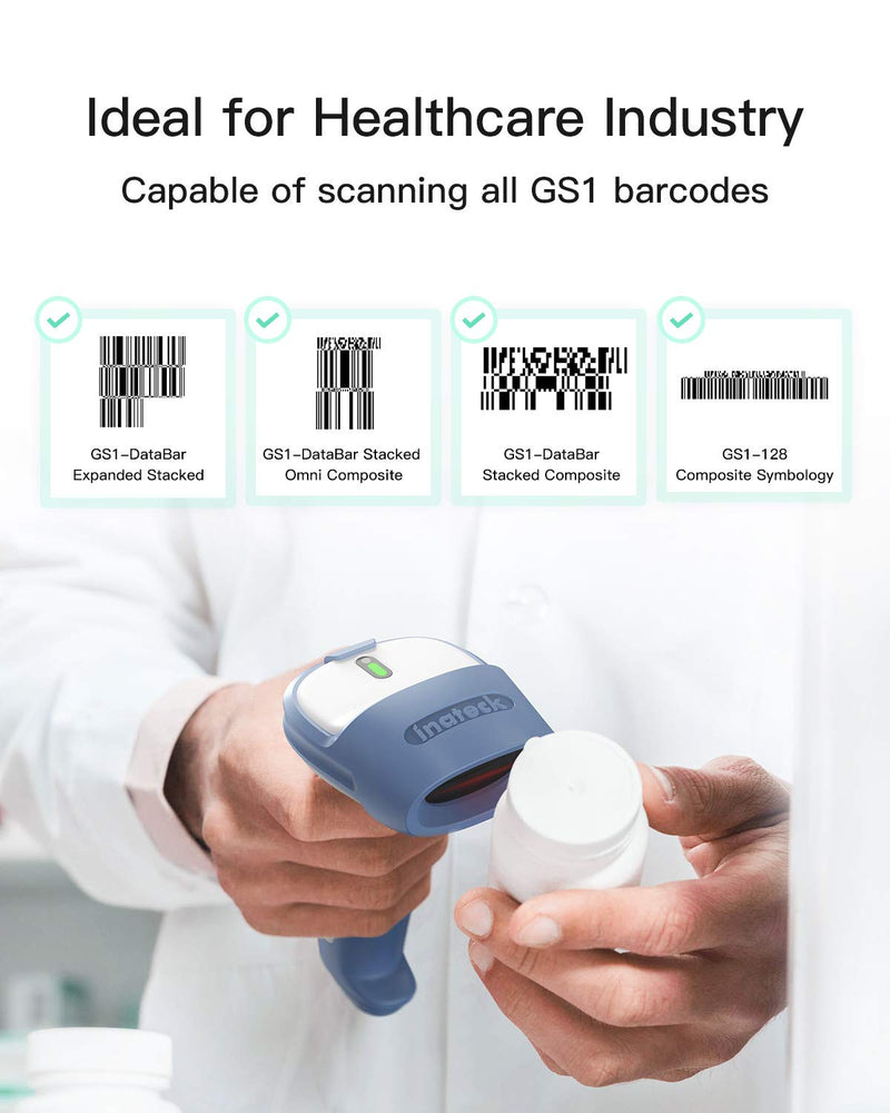 [Australia - AusPower] - Inateck Healthcare Barcode Scanner 2D for Hospital, Medical Barcode Reader, Read Vaccine Barcode and All GS1 Barcodes, BCST-71 White Blue 
