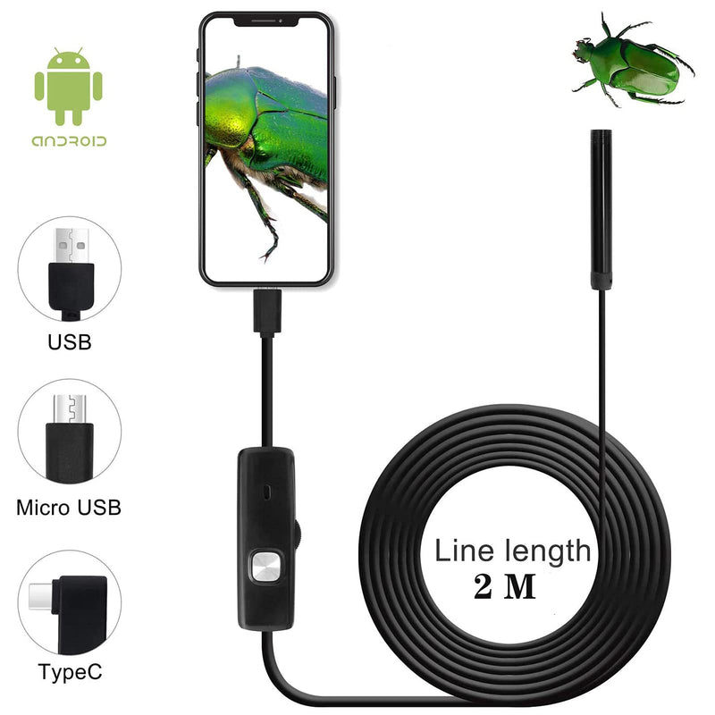 [Australia - AusPower] - S/A USB Endoscope Micro USB and Type C Borescope for OTG Android Phone, 5.5 mm 0.21 Inch Inspection Snake Camera Waterproof, Scope Camera with 6 Adjustable LED Lights /2M 