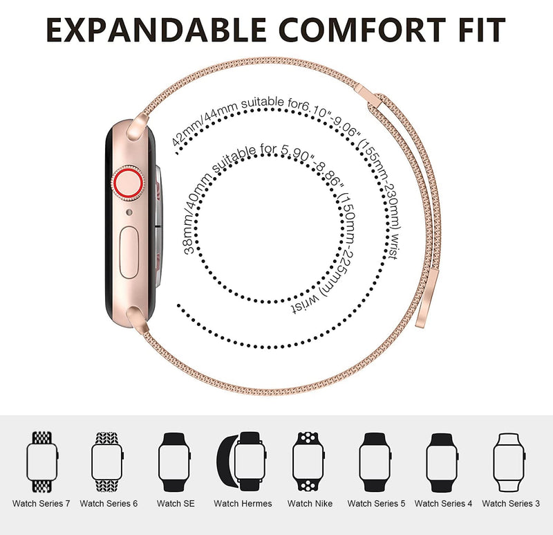 [Australia - AusPower] - Metal Bands for Apple Watch Band Series SE 7 6 5 4 3 2 1 38mm 40mm 42mm 41mm 44mm 45mm, Stainless Steel Slim & Thin Mesh Magnetic Clasp Milanese Strap with Adjustable Loop for Women men and Girl Champagne Gold 42mm/44mm/45mm 