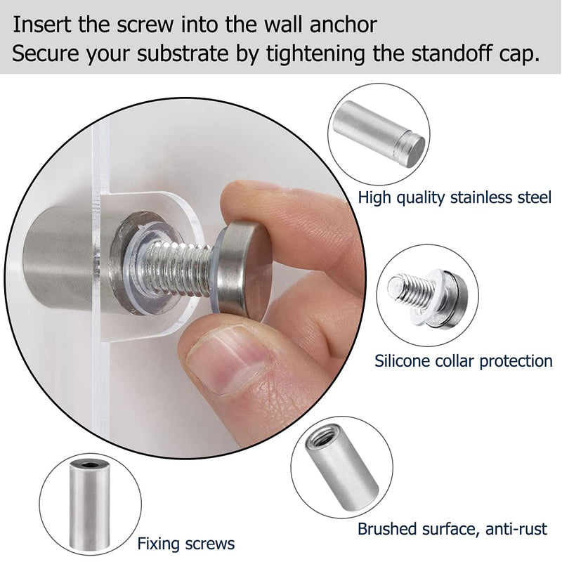 [Australia - AusPower] - Standoff Screws, 20-Pack 1/2 x 1.18in Stainless Steel Glass Stand-Offs, Mounting Glass Hardware Sign, for Hanging Acrylic Picture Frame Dry Erase Board Advertising Nail Stainless Steel 1/2 x 1.18 inch 