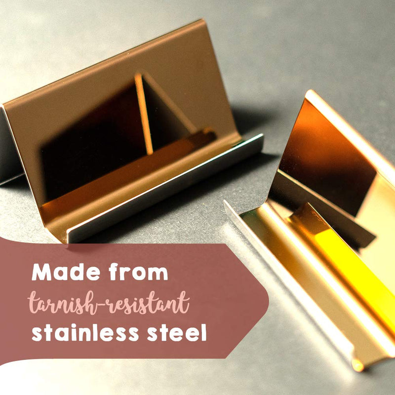 [Australia - AusPower] - Business Card Holder Rose Gold (3-Pack), 9 x 5 x 4.5 cm Stainless Steel Business Card Table Top Display Stand, Namecard Holder Desktop Organizer, Modern Rose Gold Desk Accessories for Corporate Desk 