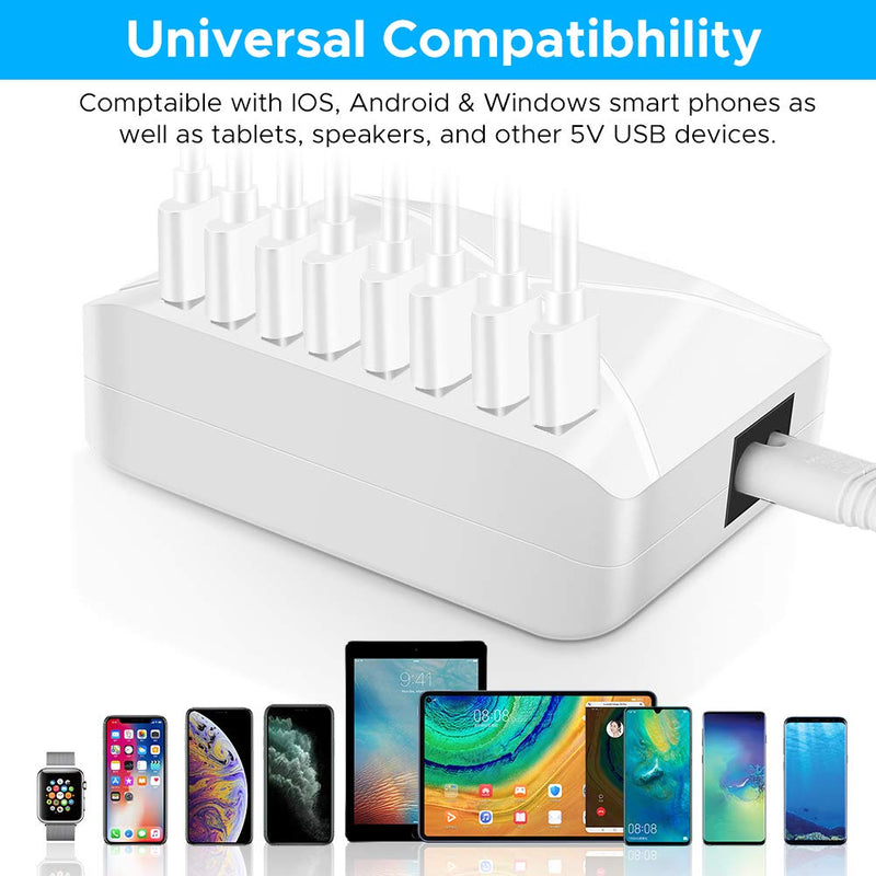 [Australia - AusPower] - Multi Port USB Charger Station,8-Port Desktop Multi USB Charger，USB Charging Hub with Smart Detect，Multiport USB Charging Station for Smartphone, Tablets and Other Multiple Devices（White）… white 8port 