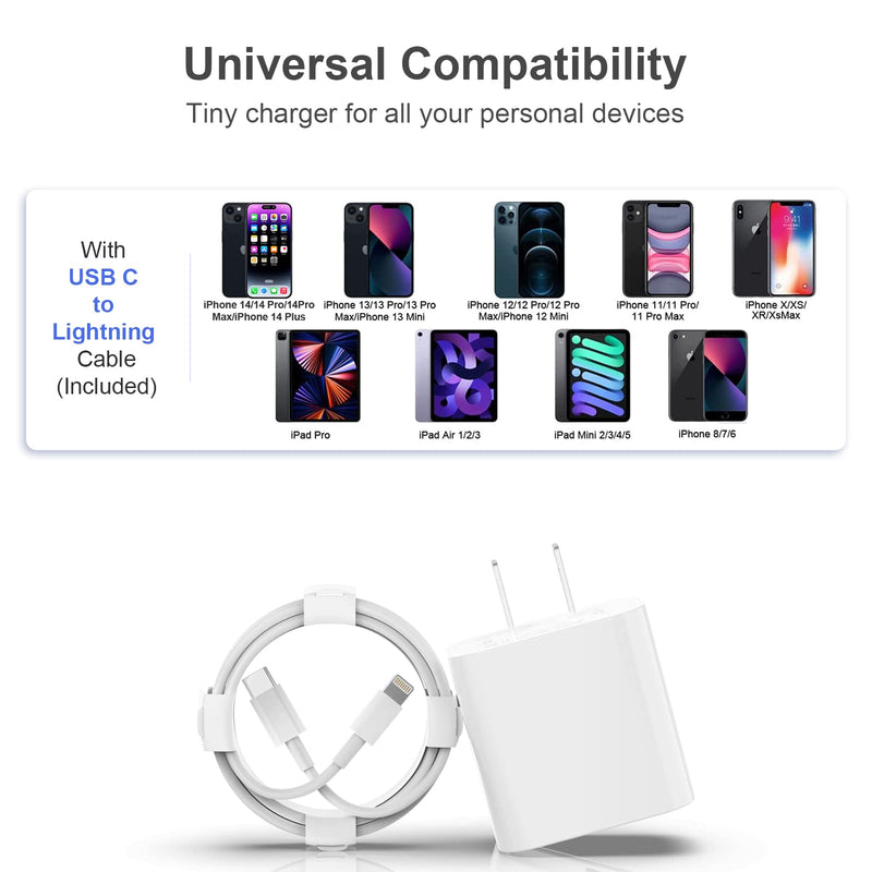 [Australia - AusPower] - iPhone Charger [Apple MFi Certified] 2 Pack 20W PD USB C Wall Fast Charger Adapter with 2 Pack 6FT Type C to Lightning Cable Compatible with iPhone 14 13 12 11 Pro Max XR XS X,iPad White 
