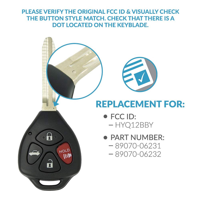 [Australia - AusPower] - Keyless2Go Replacement for 2 New Keyless Entry Remote Car Key for 2007 2008 2009 2010 Toyota Camry HYQ12BBY 