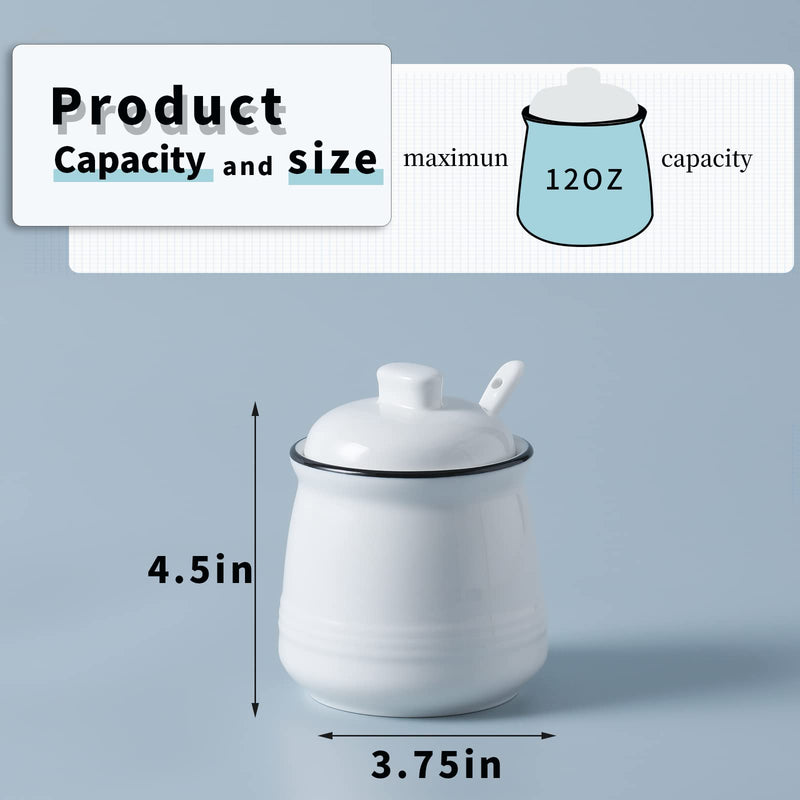 [Australia - AusPower] - Porcelain Salt Bowl with Lid and Spoon,Ceramic Sugar Bowl 12oz (White) White 