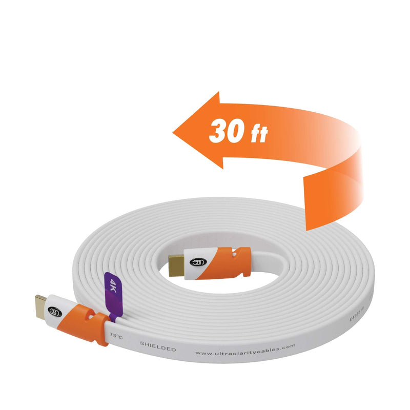 [Australia - AusPower] - Ultra Clarity Cables Flat HDMI Cable 30 ft - High Speed HDMI Cord - Supports, 4K Video at 60 Hz, 3D, 2160p - HDMI Latest Standard - CL3 Rated - 30 Feet 