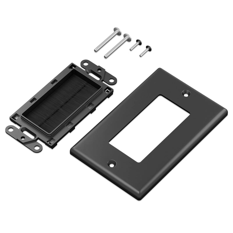 [Australia - AusPower] - Iwillink (2 Pack) Brush Wall Plate with Low Voltage Mounting Bracket, Cable Pass Through Insert for Wires, Single Gang Cable Access Strap, Wall Socket for HDTV, Home Theater Systems - Black 2 Pack 