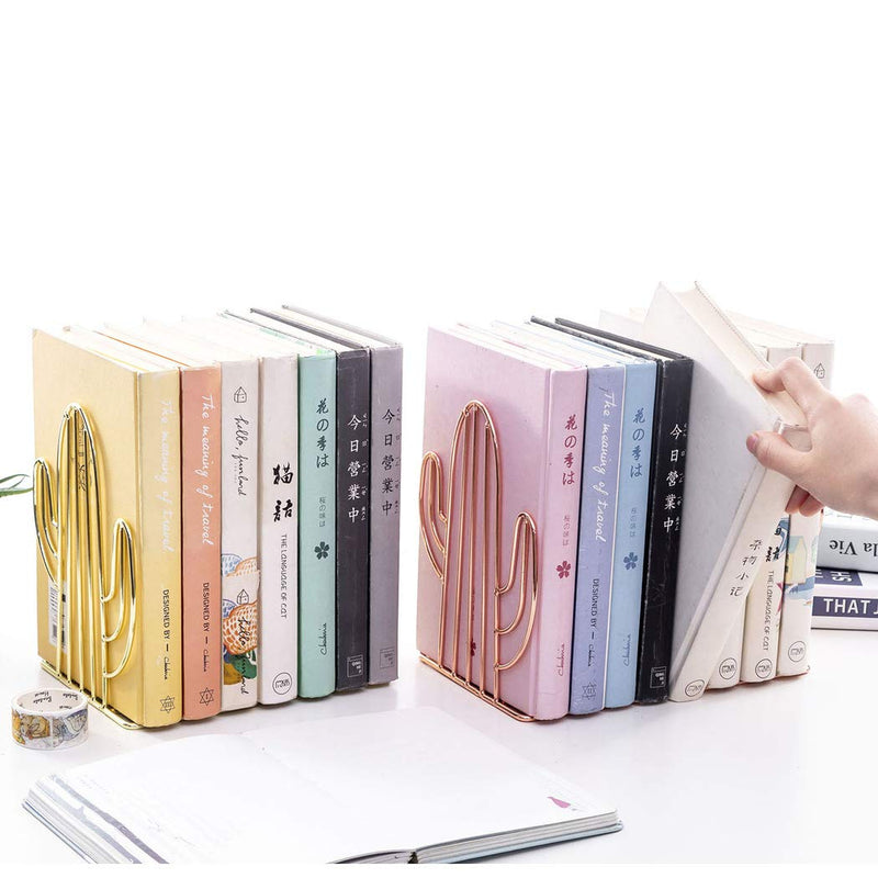 [Australia - AusPower] - SIPLIV Creative Minimalist Style Bookends Metal Adjustable Books Holder Stand Book Rack Desk Bookend - Cactus, Gold 