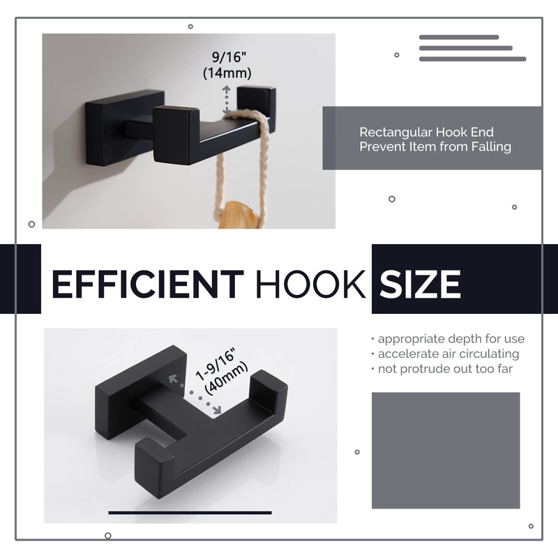 [Australia - AusPower] - Double Towel Hook 2 PCS Bundle with Toilet Paper Holder (Matte Black) 