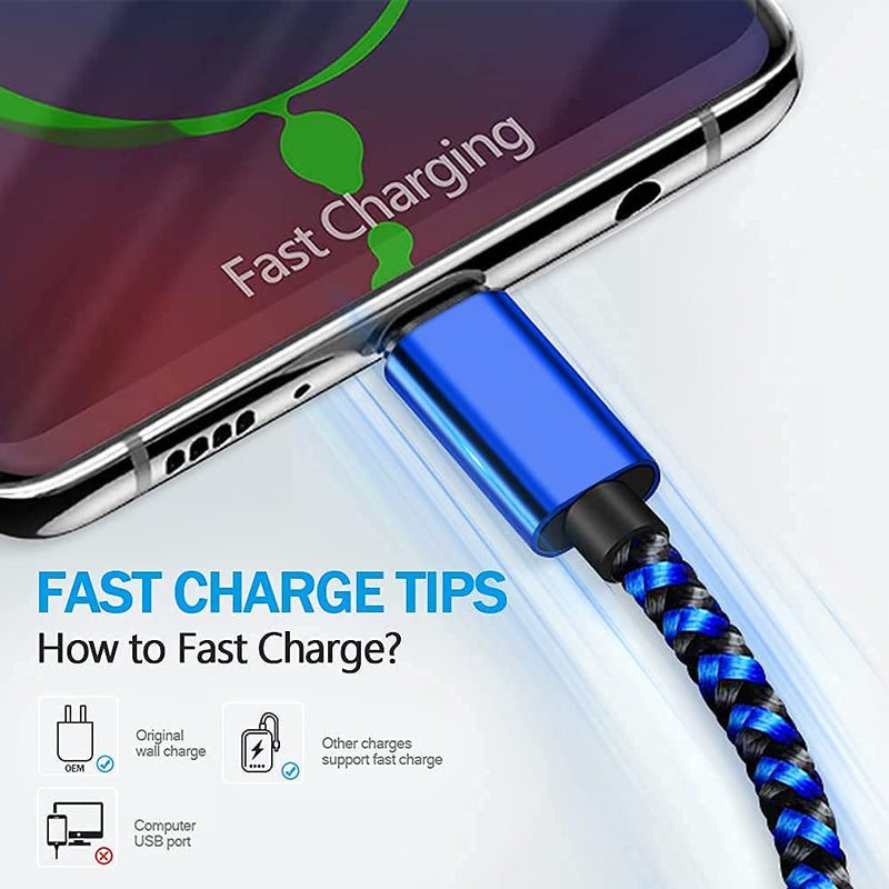 [Australia - AusPower] - USB Type C Charger Cable,10FT 2Pack Fast Charging Cable Long Charging Cord Compatible Samsung Galaxy S22 S21 S20 S10e S10 S9 S8 A01 A11 A21 A32 A42 A51 F52 A71 A80 Note 9 LG Stylo 6 V60 V50 G8X G8 10Ft*2 Red&Blue 