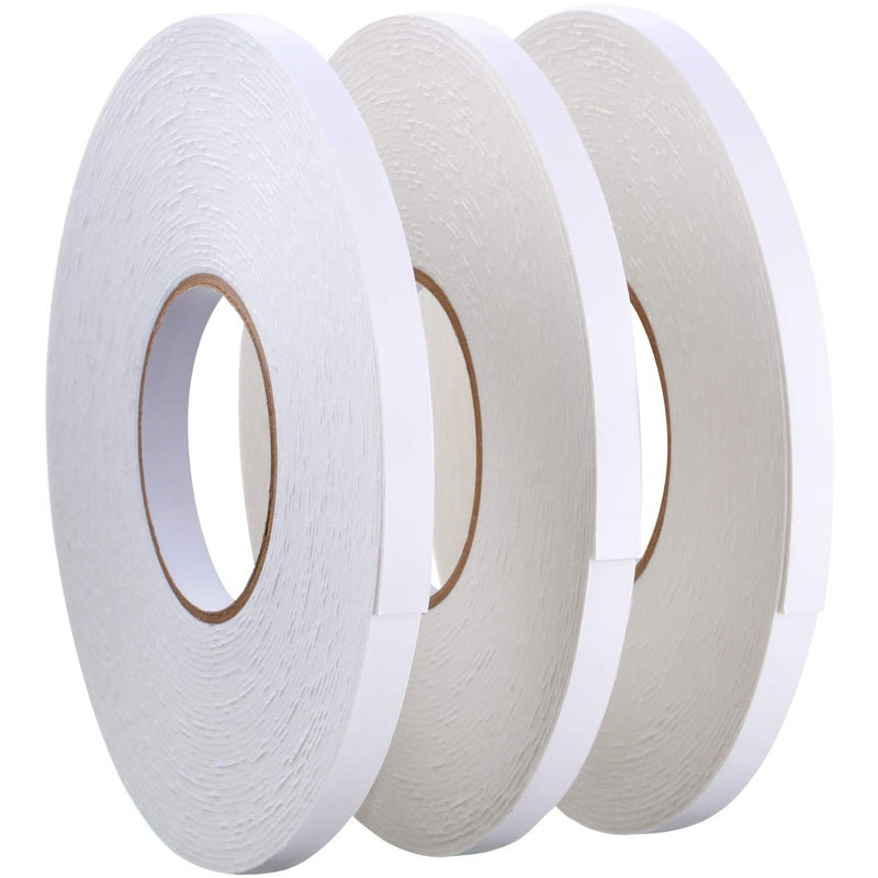 [Australia - AusPower] - 3 Rolls Double Sided Foam Tape PE Roll Foam Tape Double Faced Sponge Adhesive Mounting Tape (White, 1/2 Inch by 50 Feet) White 