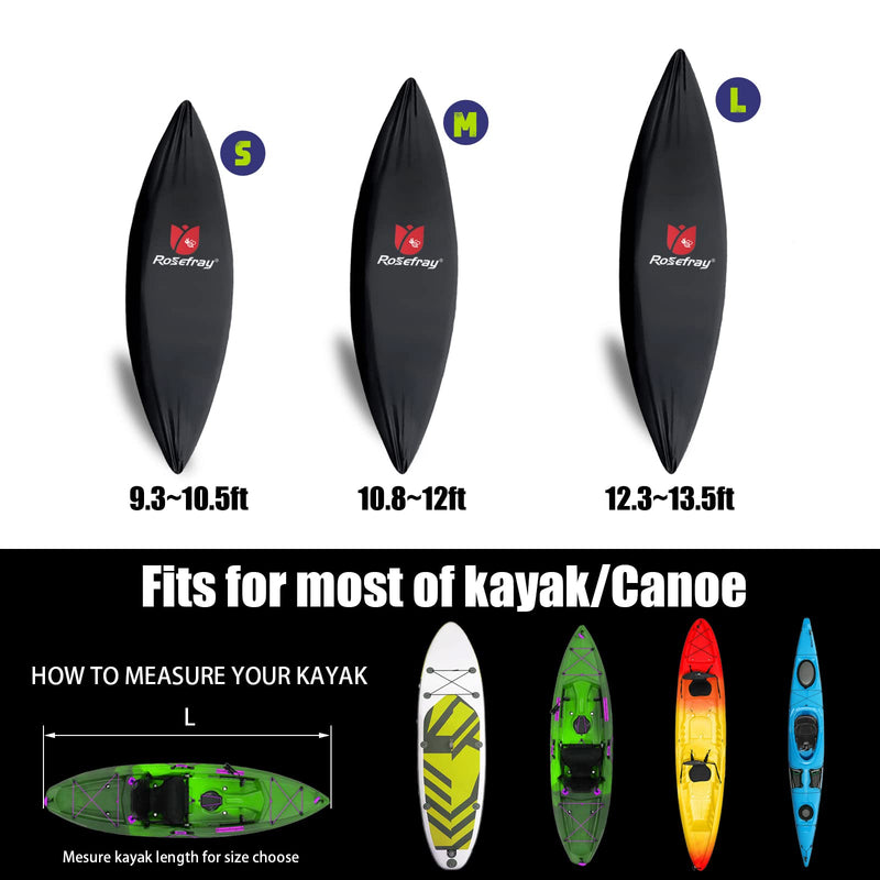 [Australia - AusPower] - Rosefray Kayak Cover Accessories,Thickened Waterproof Canoe Cover with Paddle Holder, UV Resistant, Dustproof Fishing Boat Cover for Outdoor Storage Black(300D Thickened) Suitable for 9.3-10.5ft kayak 