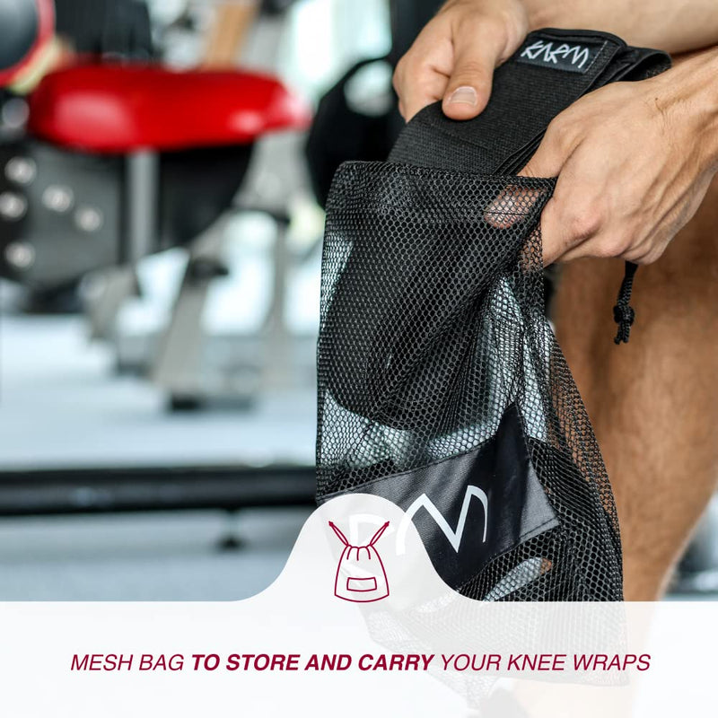[Australia - AusPower] - Knee Wraps for Weightlifting (Pair) with Bag - Knee Wraps for Squatting - Knee Bands for Crossfit, Gym, Pain, WOD, Cross Training. Black Powerlifting Knee Support for Women, Men 78 Inch / 198 cm 