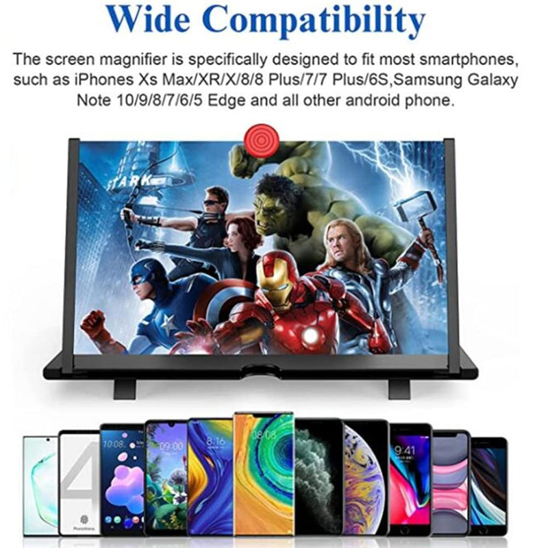 [Australia - AusPower] - 12" Screen Magnifier Amplifier, 3D HD Mobile Phone Magnifier Projector Screen for Movies, Videos,and Gaming.Foldable Mobile Phone Holder with Screen Magnifier ,Supports All Smartphones(Black) 