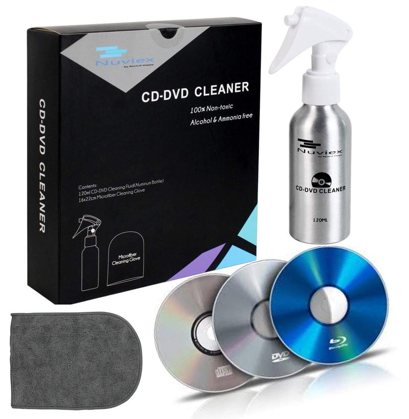 [Australia - AusPower] - CD DVD Cleaner Solution Spray Fluid - Premium Compact disc Cleaning Kit with Anti-Static Microfiber Cloth Glove 4oz 