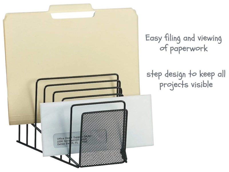 [Australia - AusPower] - 1InTheOffice Incline Desktop File Sorter, Black Wire Mesh Step Sorter 