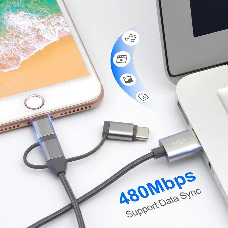 [Australia - AusPower] - Multi Charging Cable TRANGJAN 3 in 1 Fast Charging Cable Adapter USB C/Micro USB/Lightning, 3 in 1 Multi Charger Cable for iPhone/iPad and Android Devices Nylon Braided Cord 3.4ft [MFi Certified] 
