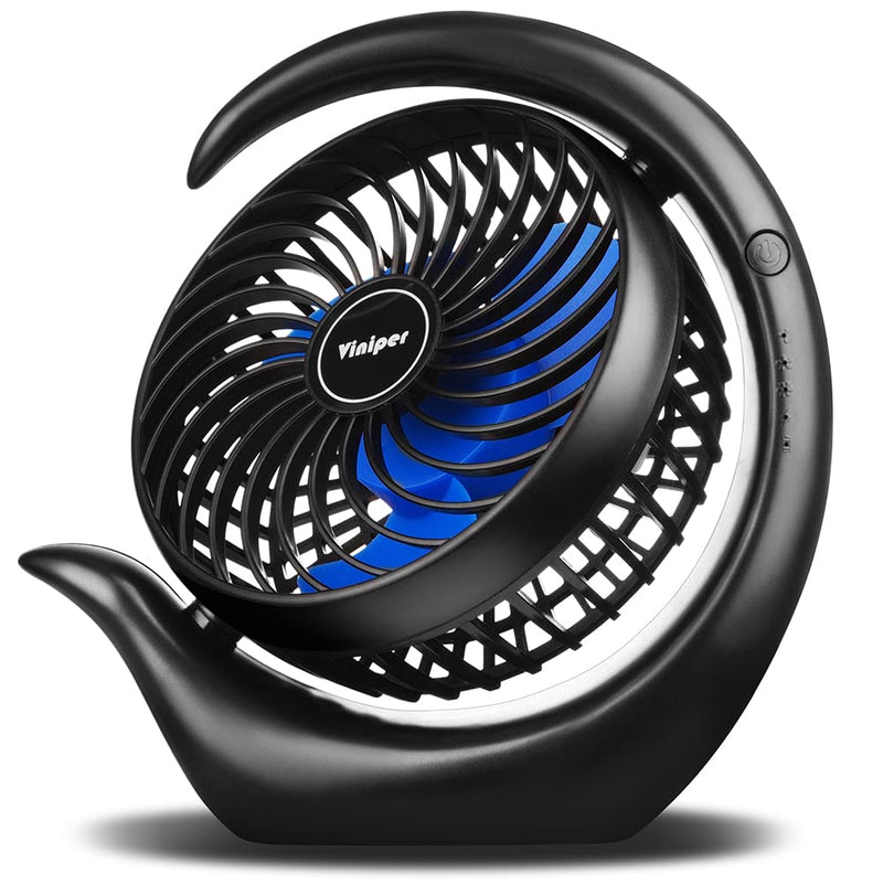 [Australia - AusPower] - viniper Portable Rechargeable Fan, Small Desk Fan : 3 Speeds & 8-24 Hours Longer Working, 180° Rotation, Portable USB Battery Fan for Office/Home (Black-Blue) 6.2 inch Black blue 