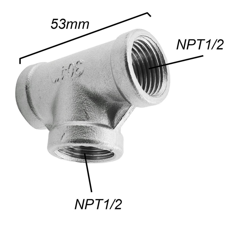 [Australia - AusPower] - heyous 304 Stainless Steel Female Threaded 3 Way Tee T Pipe Fitting NPT 1/2 Inch Threaded Connector 