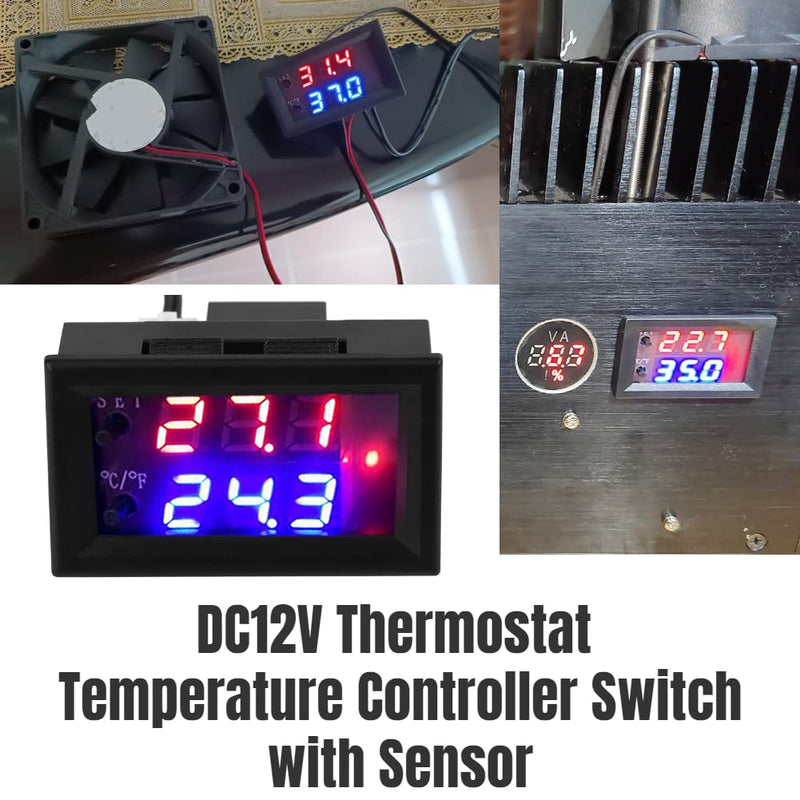 [Australia - AusPower] - DC 12V All Purpose Digital Temperature Controller Thermostat with Sensor Programmable Dual Color LED Display Monitor 