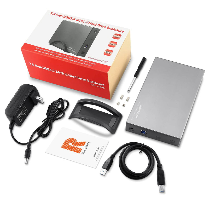 [Australia - AusPower] - Hard Drive Enclosure RSHTECH USB 3.0 to SATA Aluminum External Hard Drive Dock Case for 3.5 inch HDD SSD up to 16TB Drives, Support UASP (RSH-339) USB 3.0 Enclosure 