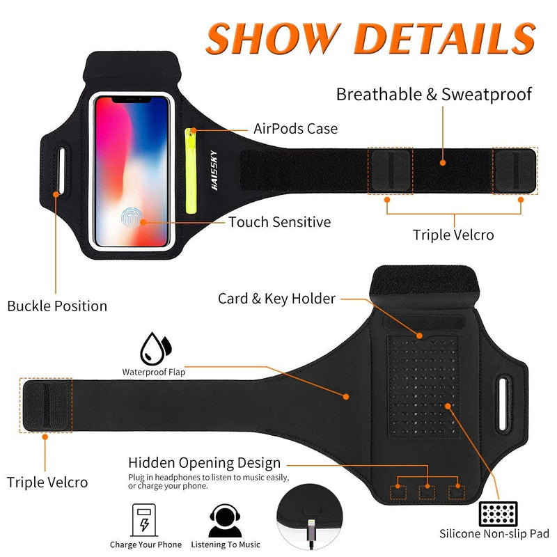 [Australia - AusPower] - Cell Phone Armband Water Resistant Running Armband for iPhone 13 12 11 Pro Max XS XR 8 7 Plus, Samsung S22 S21 S20 S10 Up to 6.9", Running Phone Holder Sport Arm Bands for Exercise Workout, Key Pocket Black Large: Up to 6.9'' Phone 