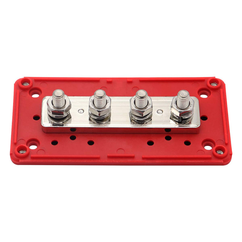 [Australia - AusPower] - T Tocas 300A Heavy Duty Bus Bar Box Nickel Plated Brass Buss 4xM8 (5/16") Stainless Steel Terminal Studs Module Design Power Distribution Block Battery Red 