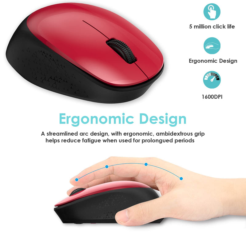 [Australia - AusPower] - LeadsaiL Wireless Mouse for Laptop 2.4G Silent Cordless USB Mouse Slim Wireless Optical Computer Mouse, 3 Buttons, AA Battery Used,1600 DPI for Windows 10/8/7/Mac/Macbook Pro/Air/HP/Dell/Lenovo/Acer Black&Red 