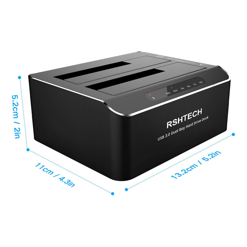 [Australia - AusPower] - Hard Drive Dock, RSHTECH Aluminum USB 3.0 to SATA Dual Bay External Hard Drive Docking Station for 2.5 & 3.5 inch SATA HDD SSD with Offline Clone/Duplicator Function, Support UASP & 2x16TB (RSH-DS01) SATA Dual-Bay Hard Drive Dock 