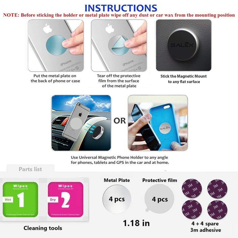 [Australia - AusPower] - SALEX Cute Magnetic Mounts [4 Pack]. Rose Gold Flat Cell Phone Holder for Car Dashboard, Wall, Mirror, Table. Pink Stick on Universal Kit Compatible with GPS, Tablets, Smartphones for Girls and Women. 4 Pack 