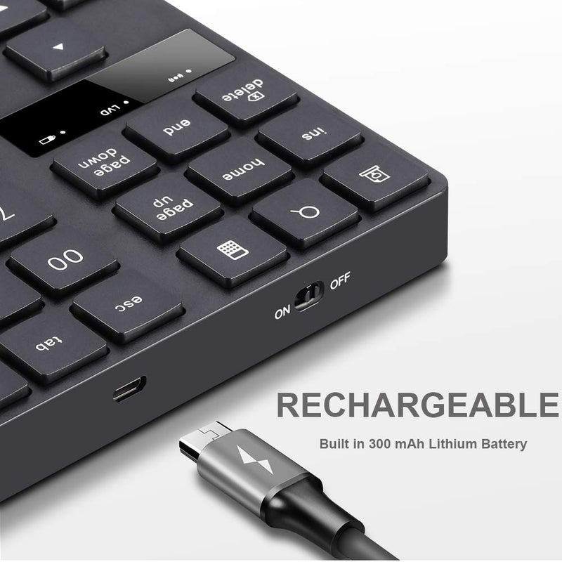 [Australia - AusPower] - Numeric Keypad, 35-Keys Portable USB Wireless Numeric Keypad Rechargeable Ultra-Silent External Numeric Pad for MacBook/MacBook Pro/Air and Windows Laptop Black 