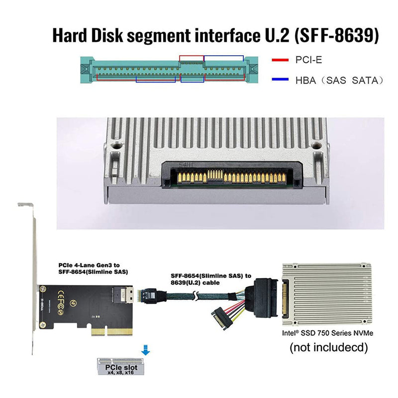[Australia - AusPower] - NFHK PCI-E 3.0 4.0 to SFF-8654 Slimline SAS Card Adapter and U.2 U2 SFF-8639 NVME PCIe SSD Cable for Mainboard SSD 
