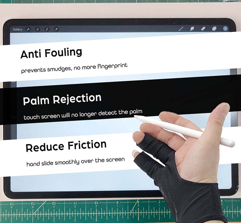 [Australia - AusPower] - AKX Artist Glove Large - 2 Pack Palm Rejection Drawing Glove for Graphic Tablet, iPad - Smudge Guard, 2 Finger, Elastic Lycra, Fingerless Glove, Good for Left and Right Hand, Black | AK-020 L 2 Finger, Black 
