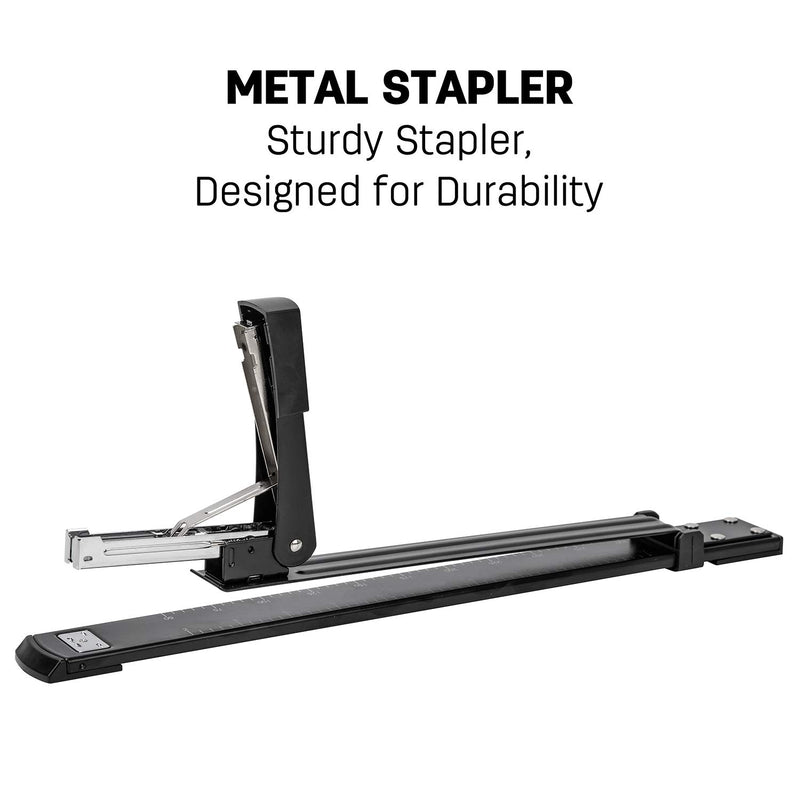 [Australia - AusPower] - Deli Long Reach Stapler, 25 Sheet Capacity, Long Arm Standard Staplers for Booklet or Book Binding, Black A - Black 