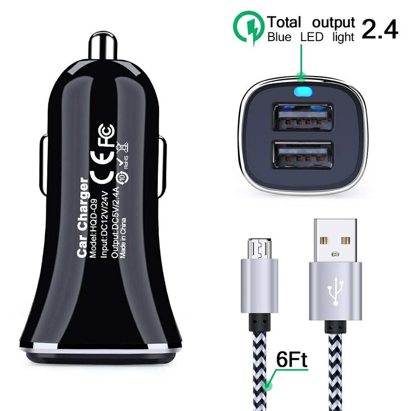 [Australia - AusPower] - Dual USB Car Charger, FiveBox Phone Car Charger Adapter with 2 Pack Braided Micro USB Charging Cable 6ft Android Charger Cord for Samsung Galaxy S6/S7 Edge, J3 J7, LG stylo 2/3 Plus, LG G4 G3 K20 Plus 