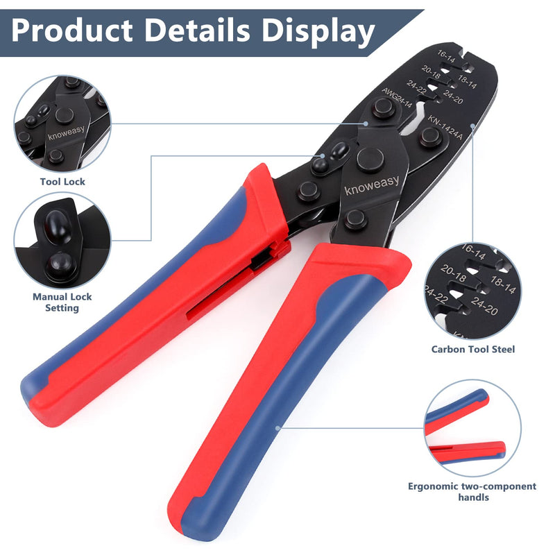 [Australia - AusPower] - Knoweasy Weather Pack Crimp Tool and Molex Crimper Compatible with Deutsch DT Series Stamped or Formed Contact,Molex, Delphi, Amp, Tyco, Harley, PC, Automotive - AWG 24-14 