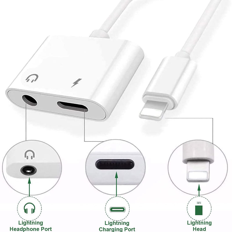 [Australia - AusPower] - [2 Pack] 3.5 mm Headphone Jack Lightning Charger Cable for iPhone Adapter, Headphone Aux Audio Splitter for iPhone 12/11/11 Pro/XR/XS Max/X/8/7, 2 in 1 charging + Music Control Support All iOS Systems 