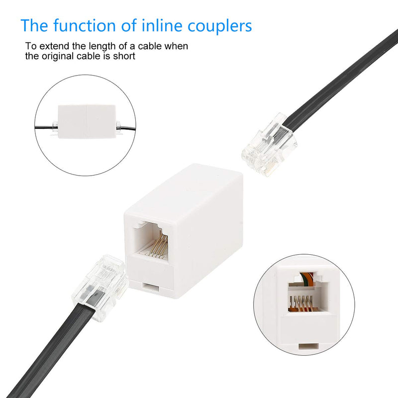 [Australia - AusPower] - RJ11 6P4C Inline Coupler, Uvital Modular Female to Female Straight Telephone Extension Cable Cord Coupler Adapter Jack White(2 Pack) 2 Pack 