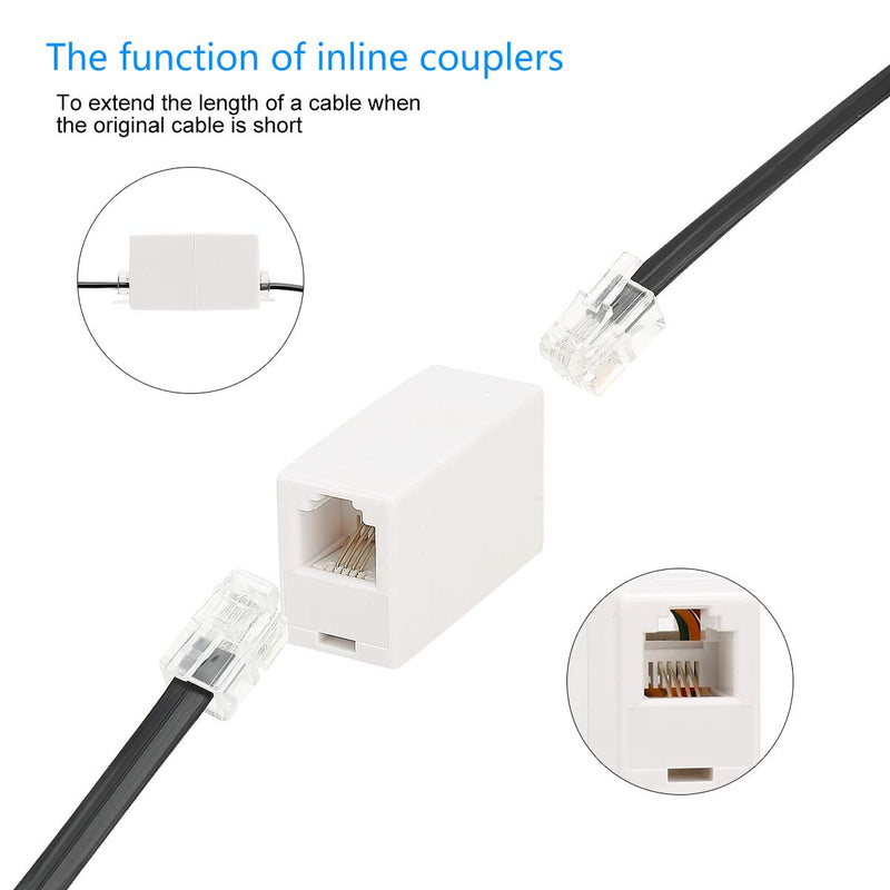 [Australia - AusPower] - 6 Pack RJ11 6P4C Inline Coupler, Uvital Modular Female to Female Straight Telephone Extension Cable Cord Coupler Adapter Jack White 6 Pack 