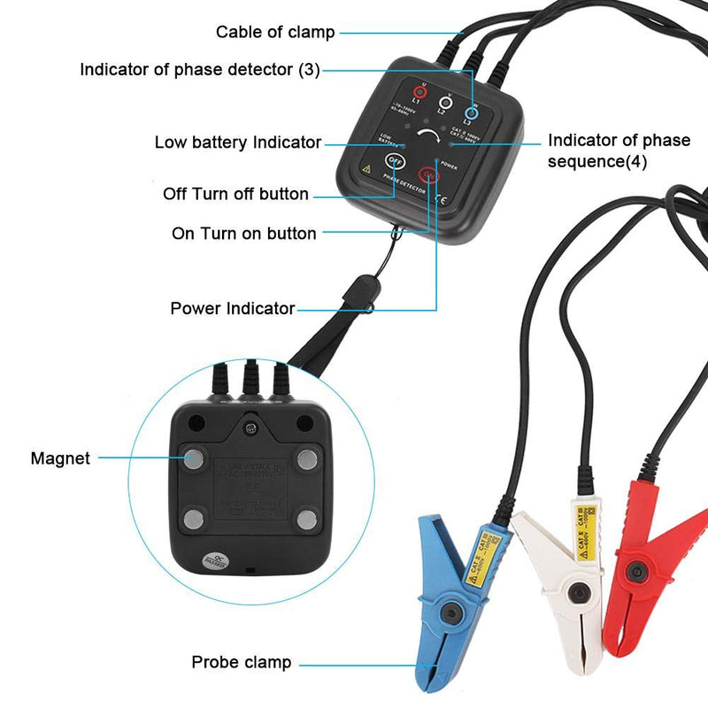 [Australia - AusPower] - Phase Meter Non-Contact, Digital LED Display Non-Contact 3 Phase Sequence Meter Detection, AC Phase Sequence and Motor Rotation Tester, Magnetic Base Phase Detector Meter, 70-1000V, ETCR1000C 