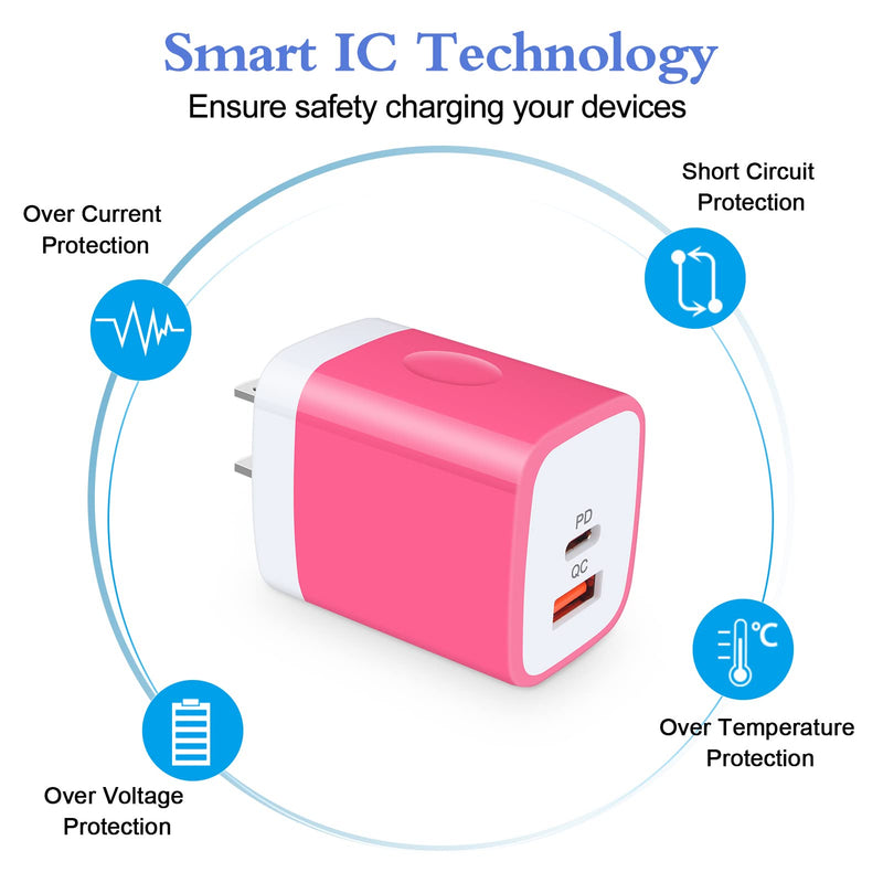 [Australia - AusPower] - 20W PD USB C Wall Charger, HOOTEK Dual Port Power Delivery+Quick Charge 3.0 Wall Charger Block Compatible iPhone SE 13 12 11 Pro Max XS X,iPad Pro,AirPods Pro,Pixel 5 XL,Galaxy S22 S21 Note20 Ultra 5G rose-red 